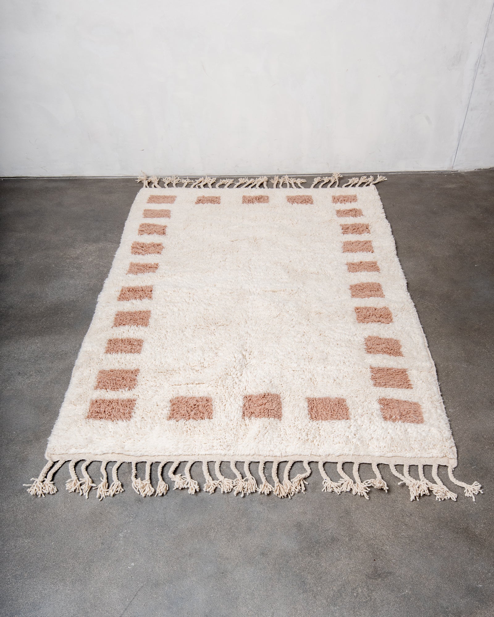 Modern, designer, handcrafted Berber rug from Morocco. Beniourain carpet with beautiful colours and patterns and fluffy wool texture.